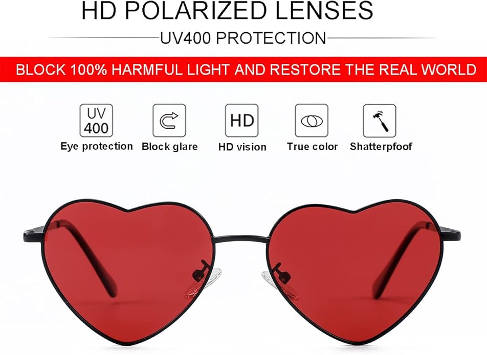 JOVAKIT Polarized Heart Sunglasses for Women Fashion Lovely Style Metal Frame UV400 Protection Lens