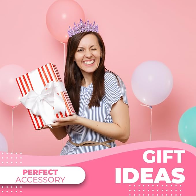 Birthday Tiara Crown with Sash for Women, Headband Hair Accessories for Wedding Party Costume (A-Purple)