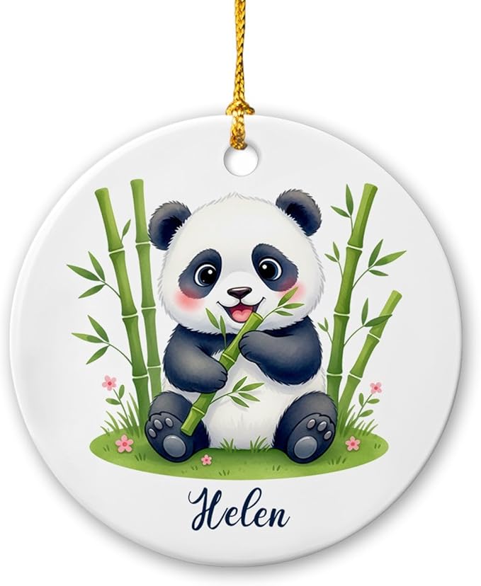 Baby Panda Christmas Ceramic Ornament 2025, Personalized Name Fun Panda Wild Animal Keepsake, Gift for Pandas Lovers Nature Lovers, Animal Hanging Xmas Tree Decor, Custom Pandas with Nature Ornament
