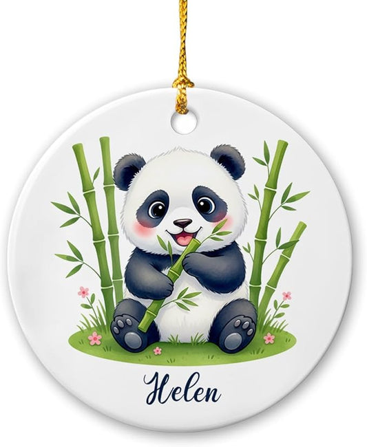 Baby Panda Christmas Ceramic Ornament 2025, Personalized Name Fun Panda Wild Animal Keepsake, Gift for Pandas Lovers Nature Lovers, Animal Hanging Xmas Tree Decor, Custom Pandas with Nature Ornament