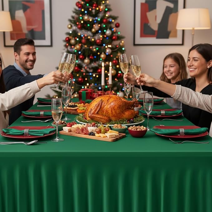 HolidayIdeas 4 Pack Hunter Green Spandex Tablecloth for 8ft Rectangle Tables, Bulk Fitted Covers for Christmas Trade Shows