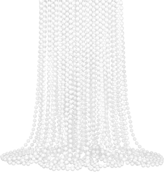 SHAOQINLIN 24 PCS White Bead Necklace, White Mardi Gras Beads, 4th of July Necklaces, 33‘’ Round Party Beads for Patriotic Day, Christmas, Carnival Party Favors