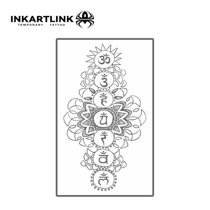 INKARTLINK Tattoo Tech, 2 Sheets Medium Semi Permanent Tattoo, Adult Art Design Temporary Tattoos, Lasts 1-2 Weeks, Waterproof, Realistic Look, No Reflection (Chakra Mandala)