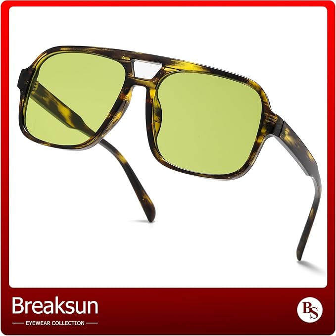 Retro Aviator Sunglasses for Women Men Trendy Classic 70s Square Green Aviator Sun Glasses Vintage Shades