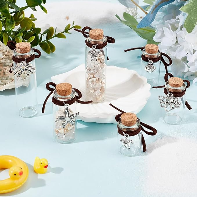 20Pcs Pet Fur Memorial Jar 20 Styles Sea Animals Theme Vial with Alloy Pendants Transparent Glass Empty Bottles for Ashes Or Hair Dog Or Cat Keepsake Pet Memorialize Gift