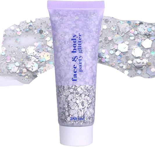 Silver Mardi Gras Out for Women Face Glitter Gel,Carnival Rave Accessories,Singer Concerts Body Glitter, Music Festival Hair Sequins Face Glitter Paint Makeup,50ML