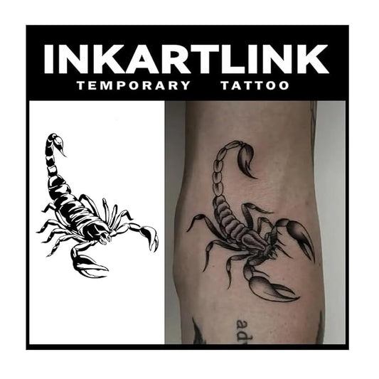 INKARTLINK Tattoo Tech, 2 Sheets Medium Semi Permanent Tattoo, Adult Art Design Temporary Tattoos, Lasts 1-2 Weeks, Waterproof, Realistic Look, No Adhesive, No Reflection (Scorpion Design)