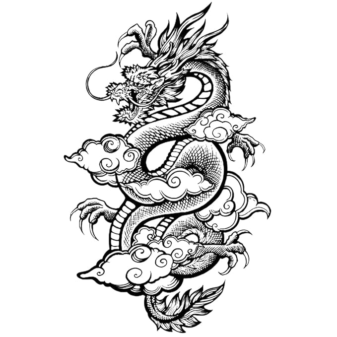 INKARTLINK Tattoo Tech,2 Sheets Extra-Large Semi Permanent Tattoo,Adult Art Design Temporary Tattoos, Lasts 1-2 Weeks, Waterproof, Realistic look, No Adhesive, No reflection (Dragon Design）