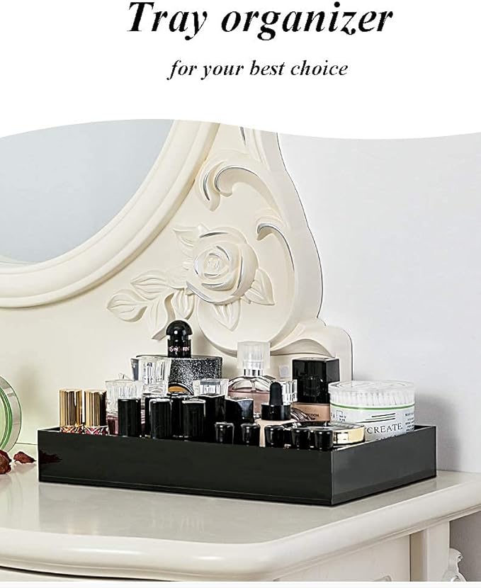 Waterproof Acrylic Vanity Tray, Sturdy Valet Tray Organizer, 10.2 x 8.5 x 1.8 Inch Jewelry Tray, Black