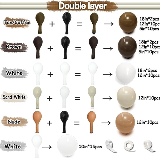 Brown Nude Balloon Arch Kit - Double Stuffed Neutral Blush White Sand Balloon Garland Latex Coffee Tan Cream Color for Baby Shower Birthday Fall Boho Woodland Bear Wedding Thanksgivng Party Decor