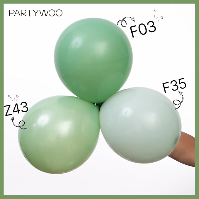 PartyWoo Dusty Green Balloons 50pcs 12 Inch Sage Olive Eucalyptus Green Boho Neutral Latex Helium Balloons for Baby Shower Wedding Jungle Dinosaur Themed Birthday Party Decorations Green-F35