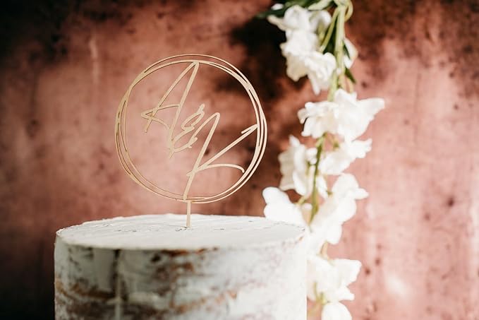 Custom Cursive Wedding Personalized Acrylic and Wood Cake Topper, Modern Handwriting, Cake Topper, Birthday Topper, Rustic Elegant Cake Toppers