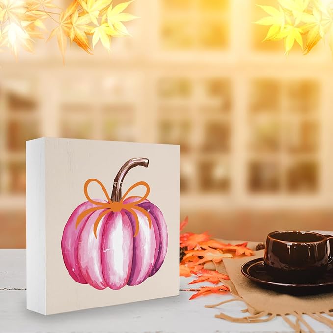 Cute Fall Decor Pink Pumpkin Fall Decorations for Home Office Preppy Pink Bow Autumn Decor Autumn Decorations for Desk Table 5 x 5 inches