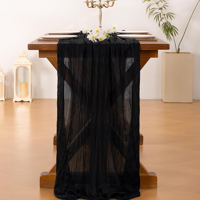 Socomi 3pcs Black Halloween Cheesecloth Table Runner Boho Rustic Gauze 120 inch 10FT Cheese Cloth Runner for Wedding Party Baby Shower Birthday Home Decor Holiday Decorations