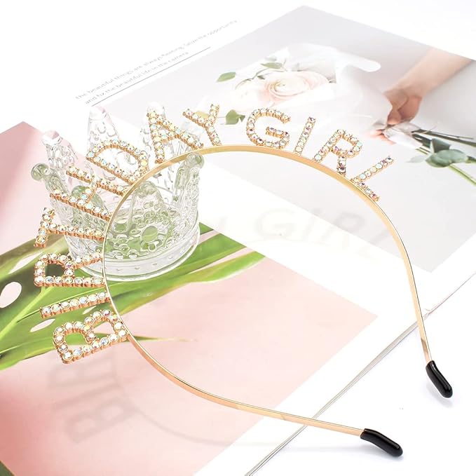 AOPRIE Hairband Birthday Tiara for Women Girls Happy Birthday Princess Crown Rhinestone Accessories, Gold AB