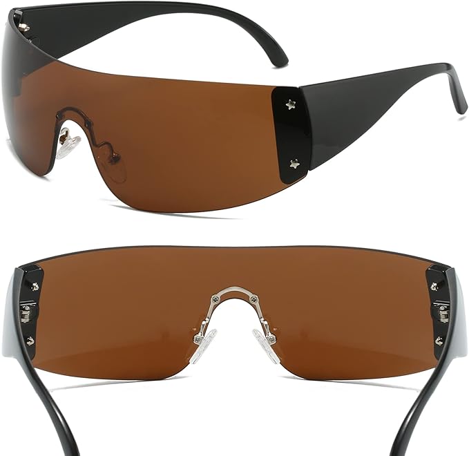 AIEYEZO Oversized Y2K Sunglasses for Women Men Trendy Retro Wrap Around Big Shield Sun Glasses