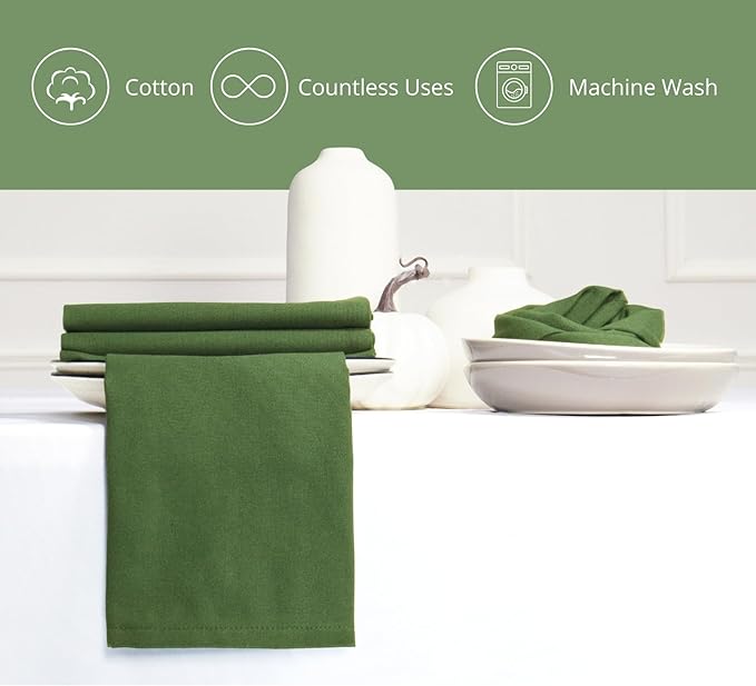 PurpleEssences Set of 6 Cloth Dinner Napkins 100% Cotton 18x18 Inch - Soft Durable Washable - Ideal for Farmhouse Party Christmas Holiday Winter - Perfect Everyday Use Table Linen - Sage Green