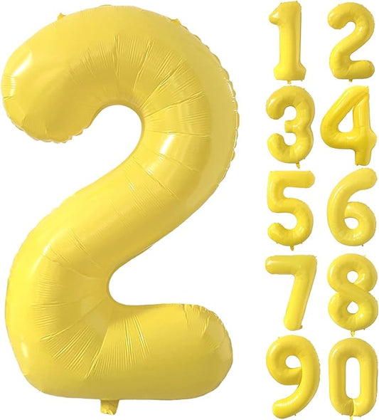 40 inch Yellow Number Balloon Giant Foil Helium Balloons Number 2 Balloon for 2nd Birthday Party Decorations