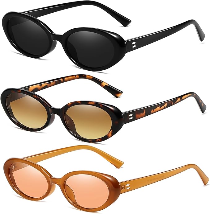 Retro Oval Sunglasses for Women Men Fashion Small Oval Sunglasses 90s Vintage Shades