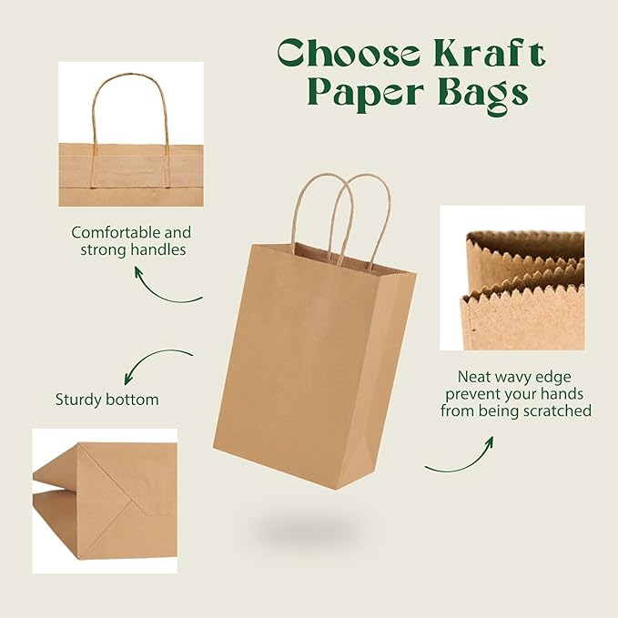 MESHA Gift Paper Bags 20000 PACK 5.25x3.75x8'' Brown Small Shopping Kraft Bags Bulk with Handles Reusable for Business,Grocery,Birthday,Wedding,Kids Party,Favors