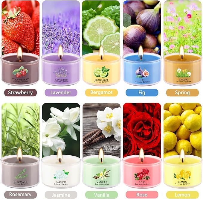 40 Pack Scented Candle Set, 10 Fragrances, 35g Natural Soy Wax Candles with Smokeless Cotton Wicks, Ideal for Home Decor, Yoga, Meditation, Spa & Gifting.Mother's Day，Christmas，Aromatherapy