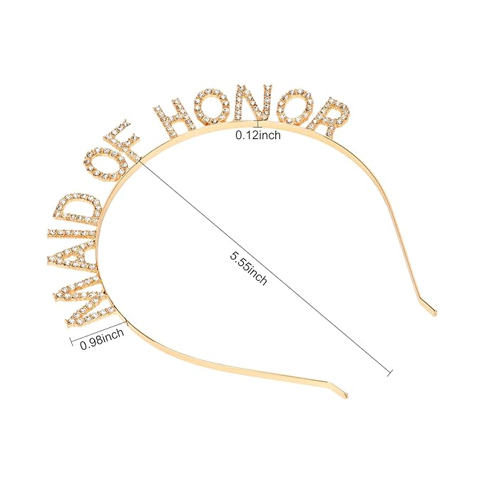 Gold MAID OF HONOR Headband Bachelorette Party Decorations Rhinestone Bridesmaid Headbands for Bridal Shower, Bachelorette Party, Wedding
