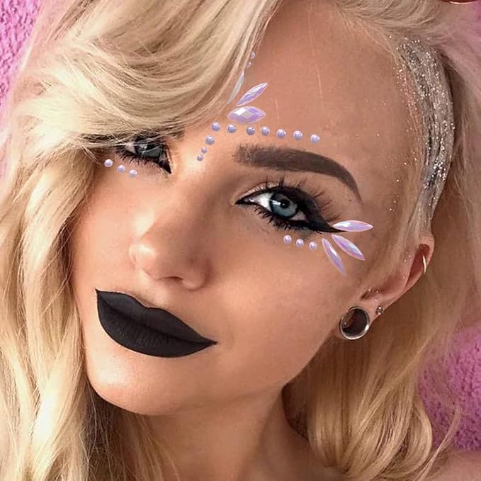 Mermaid Face Gems Stick Jewels for Women Cosplay Mermaid Halloween Club Eye Face Gems Stickers on Rave Party Gift for Kids Eye Face Jewels Temporary Tattoos Festival (Pearl)