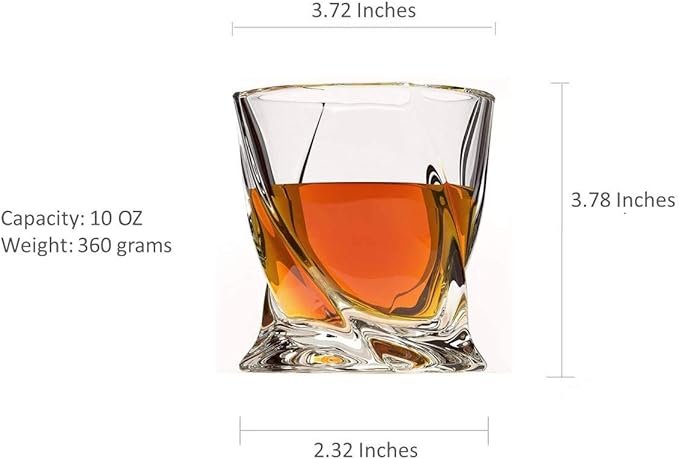 Premium Crystal Whiskey Glasses Set of 6 Large Lead-Free Crystal Glass Tasting Cups Scotch Glasses Tumblers for Drinking Irish Whisky Bourbon Tequila (Twist, 6 * 10 oz)