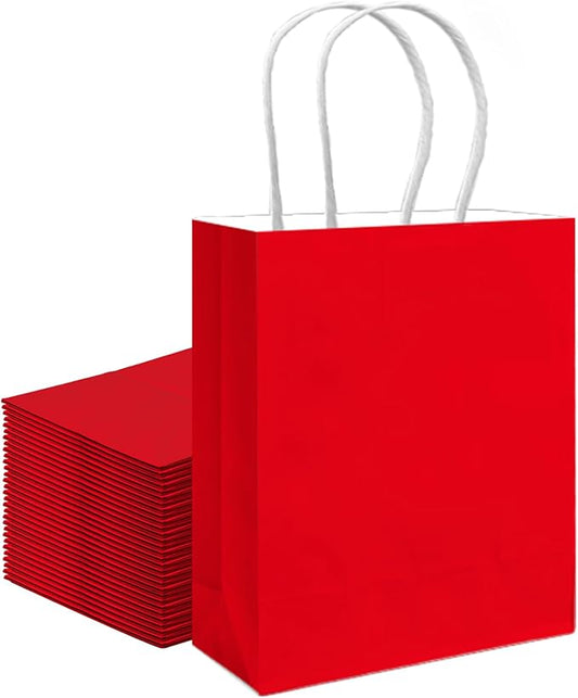 qiqee 30PCS Medium Gift Bag with Handles Bulk 11"x5"x8" Gift Bags Red Bags Multiple Uses (Medium Size)