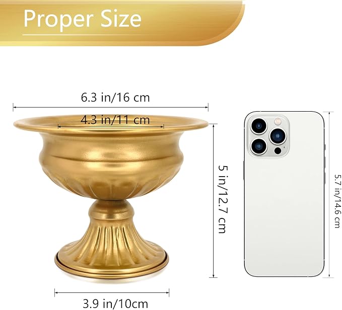Gold Pedestal Vases for Centerpieces: Wedding Flower Vase for Tables 5 Inch Small Metal Compote Bowl Vase for Birthday Party Anniversary Event Home Decoration Set of 2