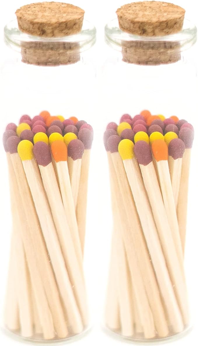 River Birch Decorative Matches in a Bottle with Striker - Cute & Colored Matches - 2 Bottles, Fall Leaves Tip, 40 Matches