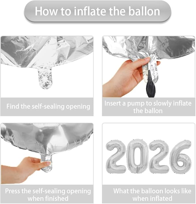 2026 Balloons, 40 Inch Foil Number Balloons, 2026 Balloon Numbers, Number Balloon for New Year Eve Festival Christmas Birthday Wedding Anniversary Party Supplies, New Years Decorations Silver