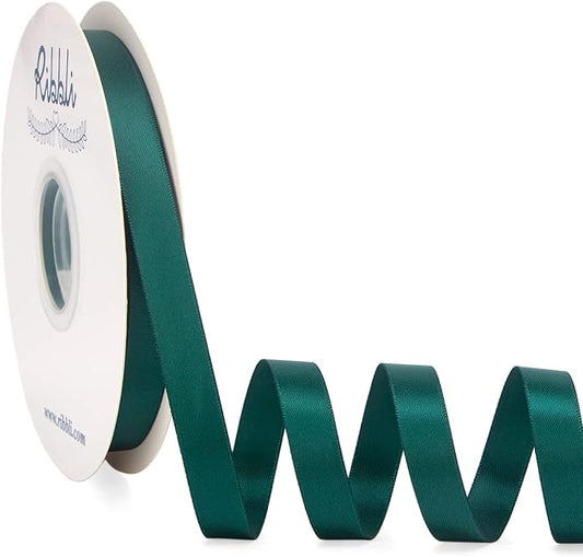 Ribbli Hunter Green Satin Ribbon Double Faced Satin 1/2 inch x Continuous 50 Yards-Dark Green Ribbon for Gift Wrapping Crafts Wedding Decoration Bows Bouquet Floral Arrangement