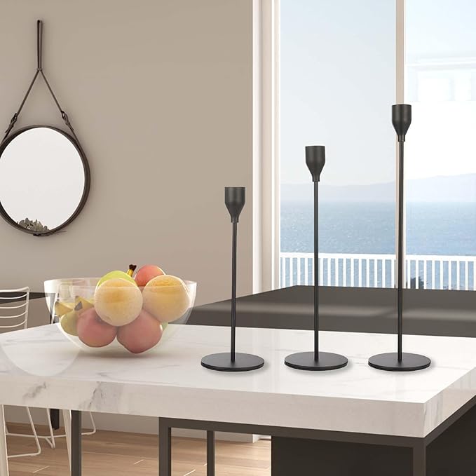 Matte Black Candlestick Holder for Taper Candles, Decorative Candle Holders Bulk Candle Stick Holders, Fits 3/4 inch Candles, Metal Taper Candle Holders for Table Centerpieces, Home Decor (Set of 9)