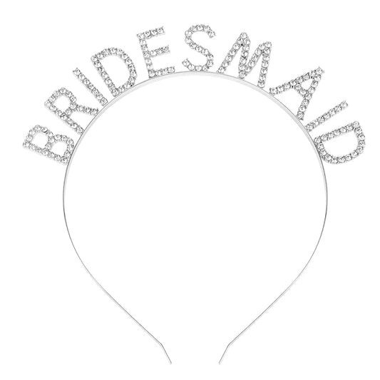 Silver Hairband for Bridesmaid, Bridesmaid Headband with Rhinestone, Bridal Shower, Bachelorette Party, Wedding Decorations, One Fits All Material, Reusable