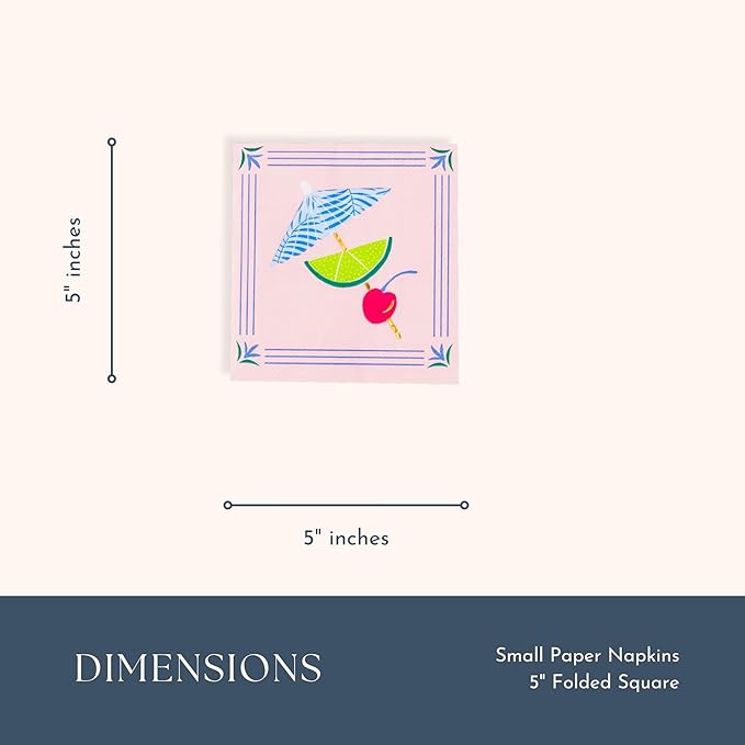 Bonjour Fête Tropical Luau Small Party Paper Napkins | 3-Ply Fancy Cocktail Napkins | Hawaiian Luau, Pool Parties, Summer BBQ | Premium Party Supplies & Decorations | Pack of 20, 5" Folded