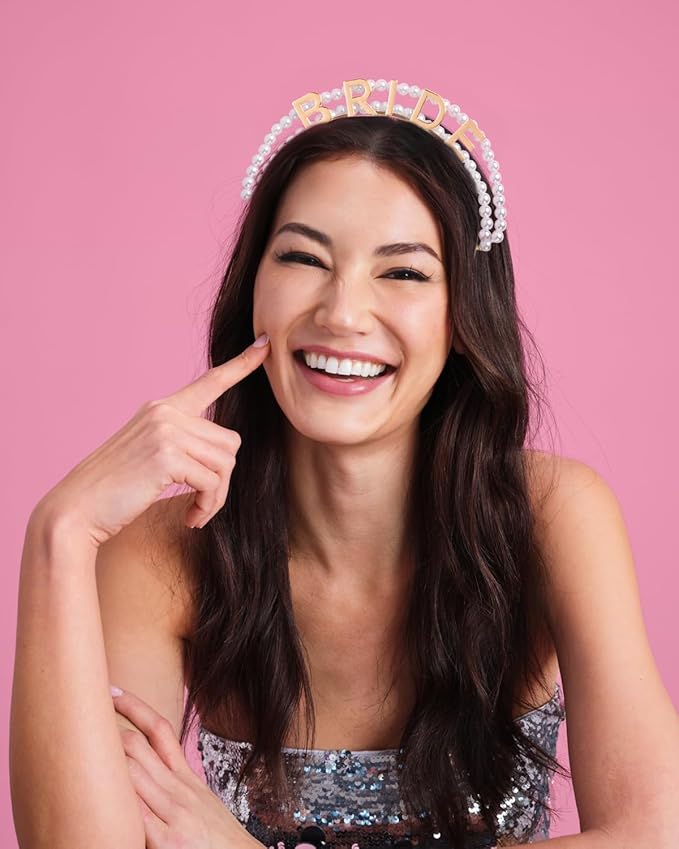 xo, Fetti Gold + Pearl Bride Headband | Metal Bachelorette Hair Accessory, Bridal Party Outfit, Rehearsal Dinner Hair Decor