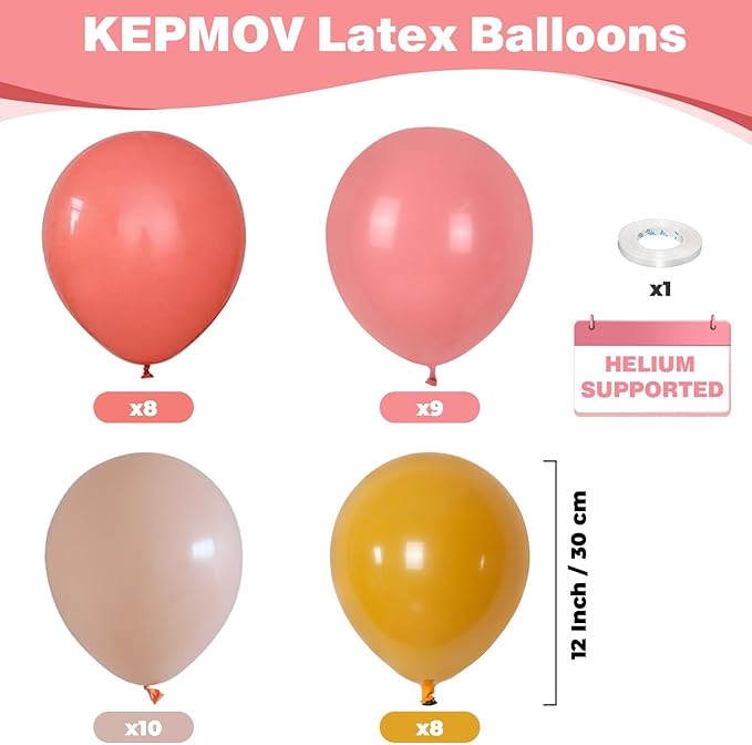 Pink and Yellow Balloons, 12 Inch Retro Blush Yellow Balloons, Dusty Pink Maca Orange Latex Balloon for Girls Boho Daisy Groovy Fall Birthday Bridal Shower Wedding Engagement Thanksgiving Party Decor
