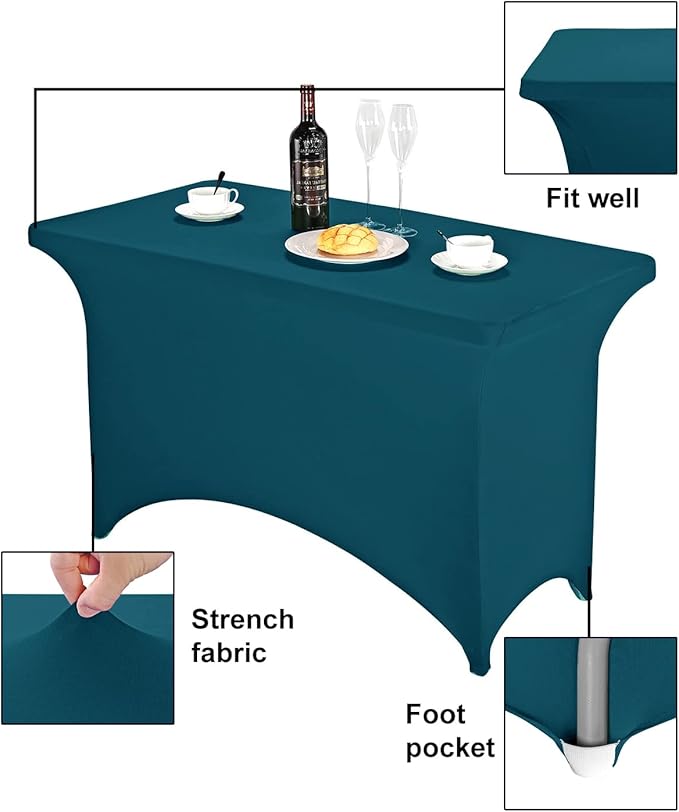 FORLIFE 2Pack Spandex Table Covers，Fitted Tablecloth for Rectangular Tables, Stretch Patio Table Covers, Universal Spandex Table Cover for Wedding, Banquet, Party (4ft, Peacock)
