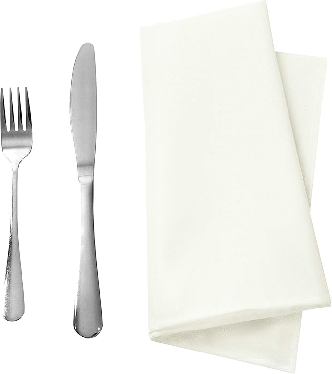 50pcs Polyester Cloth Napkins - 17 x 17 inch Ivory Dinner Washable Napkins with Hemmed Edges for Restaurant/Wedding/Hotel(50,Ivory)
