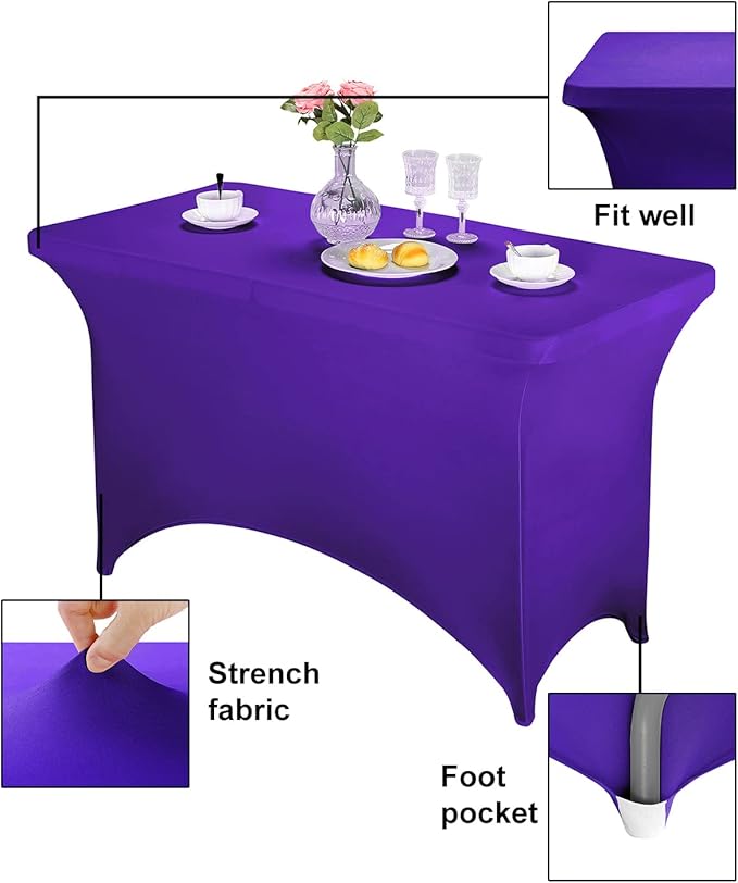 FORLIFE Spandex Table Covers，Fitted Tablecloth for Rectangular Tables, Stretch Patio Table Covers, Universal Spandex Table Cover for Wedding, Banquet, Party (4ft, Purple)