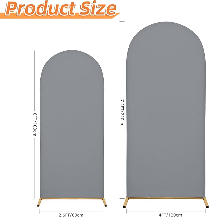 Wedding Arch Covers Arch Backdrop Cover Arch Stand Covers 7.2FT 6FT Set of 2 Arch Cover Spandex Fabric Stretchy Backdrop for Wedding Birthday Party Decoration Baby Shower (Smoky Grey)