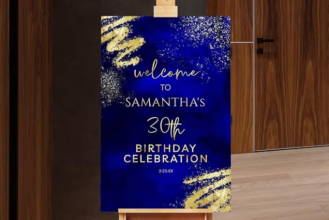 Birthday Welcome Sign, Birthday Welcome Poster Royal Blue and Gold Glitter Sparkle, Welcome Sign For Birthday Parties, Birthday Decorations, Birthday Sign