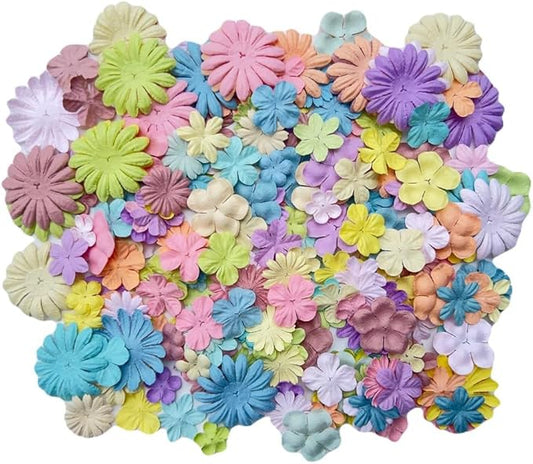 100 Pcs Handmade Mixed Flowers Mulberry Paper Flowers 18 mm - 1.5 Inch Scrapbooking Wedding DIY Craft Supplies Card (Pastels Tone)