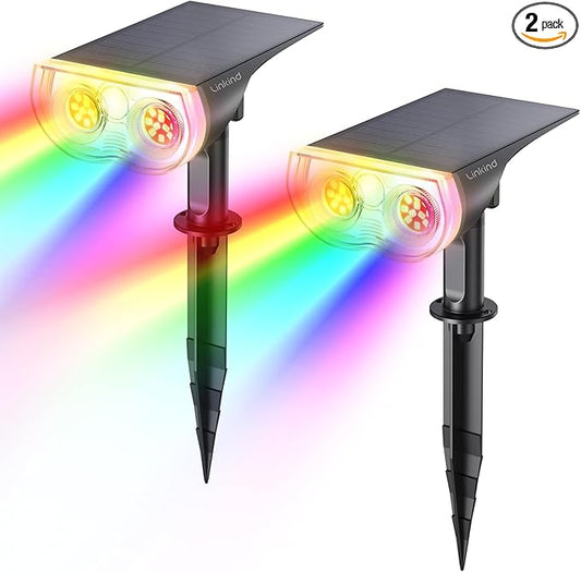 Linkind RGB Christmas Solar Lights Outdoor Waterproof IP67 StarRay Color Changing Spot Lights Outdoor for Yard Garden Pathway Holiday Christmas Decorations (Multicolor, 2 Pack)