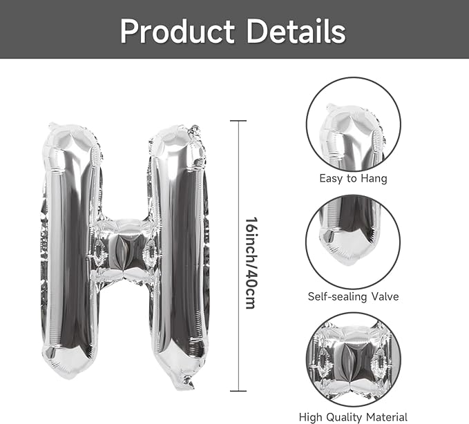 Silver Happy Birthday Banner - 16 Inch Mylar Foil Letters Balloons with Ribbon, Self Inflating Bunting Balloons Banner for Women Men Birthday Party Decorations