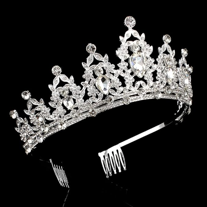 AOPRIE King & Queen Artemis Tiara and Crown for Women Men Crystal Hair Accessories for Wedding Prom Bridal Birthday Party Halloween Costume Christmas Gifts Silver Princess Tiara for Girls Boys