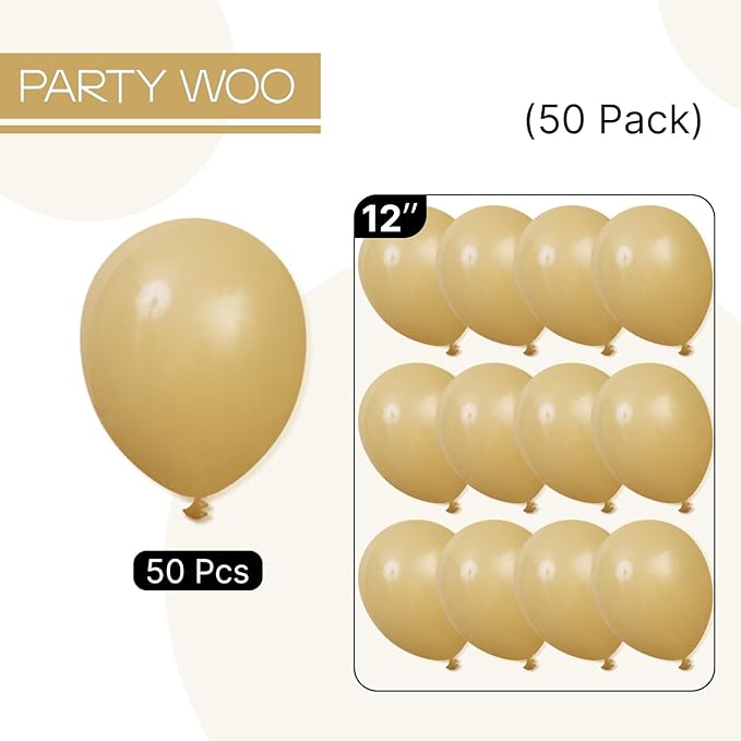 PartyWoo Tan Balloons 50pcs 12 Inch Light Brown Neutral Boho Coffee Latex Helium Balloons for Graduation Wedding Boy Baby Shower Safari Jungle Cowgirl Woodland Birthday Party Decorations Brown-F19