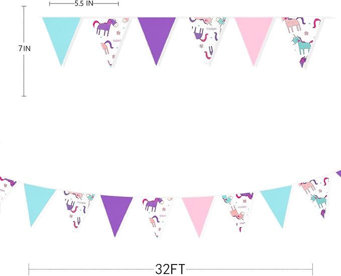32Ft Pink Purple Blue Pennant Banner Fabric Triangle Flag Bunting Garland for Rainbow Theme Summer Decor Magical Birthday Wedding Party Home Outdoor Garden Hanging Decorations