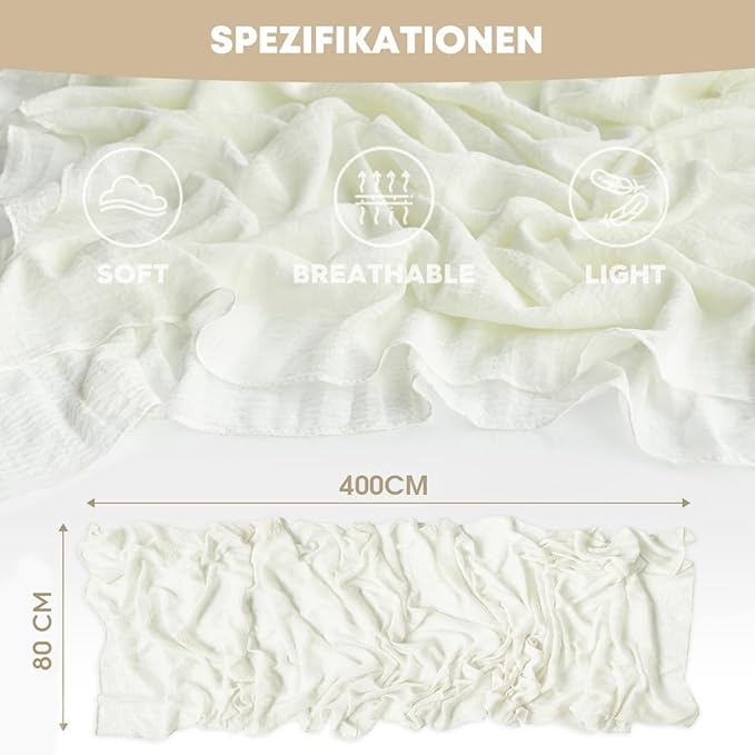 Artoid Mode Boho Cheesecloth Gauze Ivory Wedding Table Runner, 160 Inch Seasonal Fabric Kitchen Dining Holiday Table Decor for Home Party Indoor